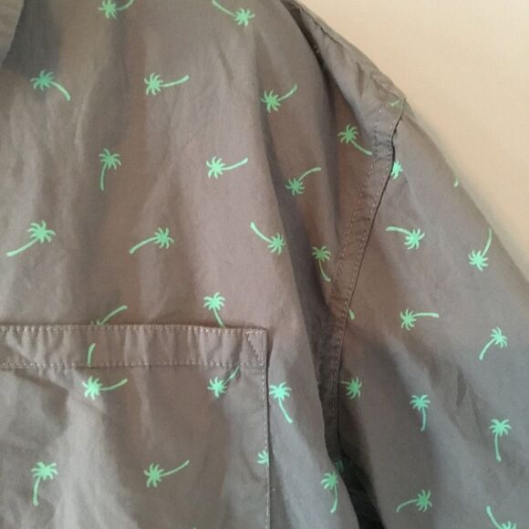 Paper Denim & Cloth Men’s Gray W/Teal Palms Short Seeve Button Down Shirt 2XL - Picture 3 of 5